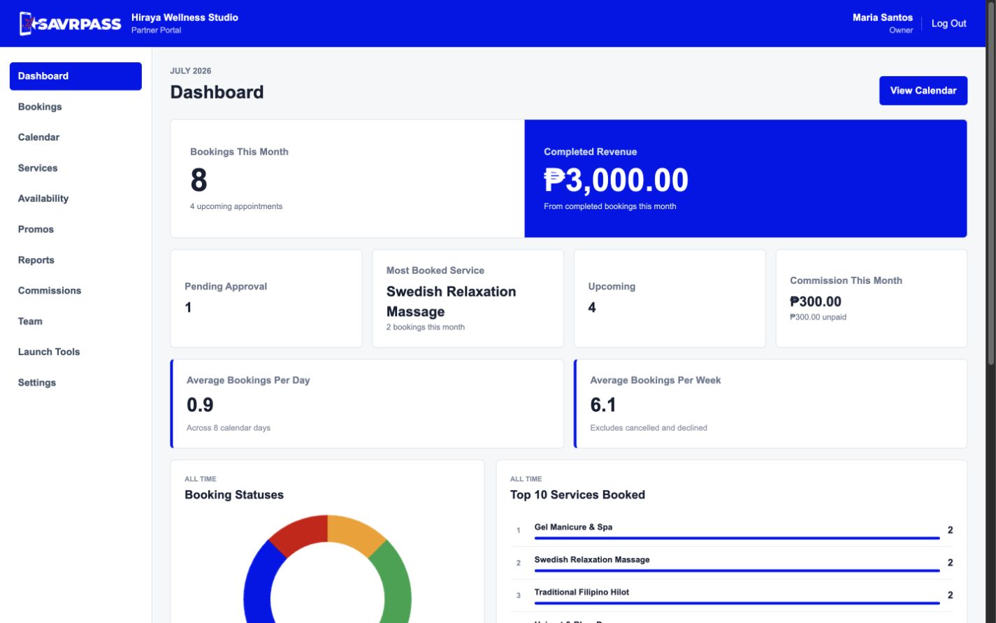 SavrPass partner dashboard preview